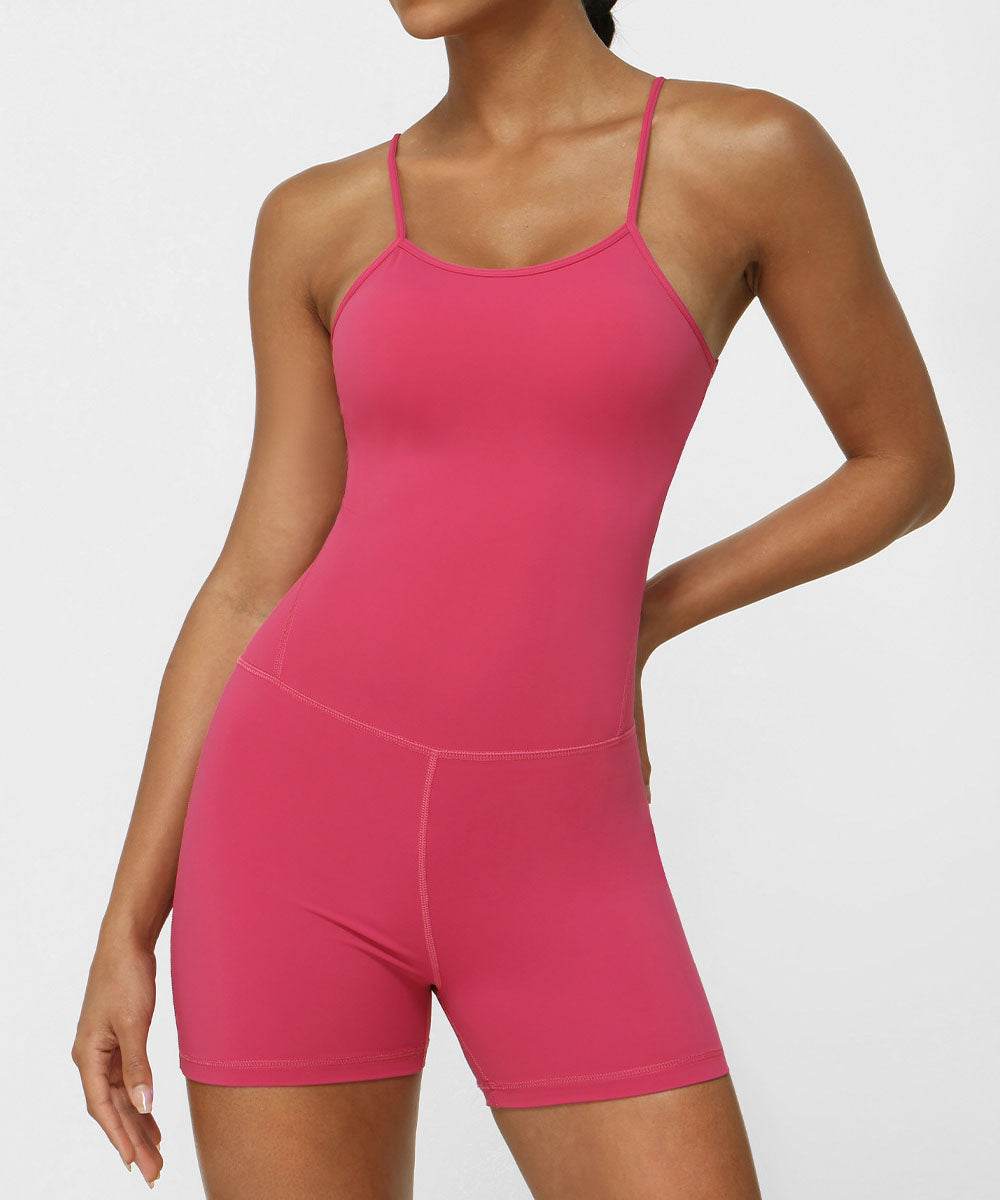 Crossover Back One Piece Yoga Bodysuit with Removable Pads