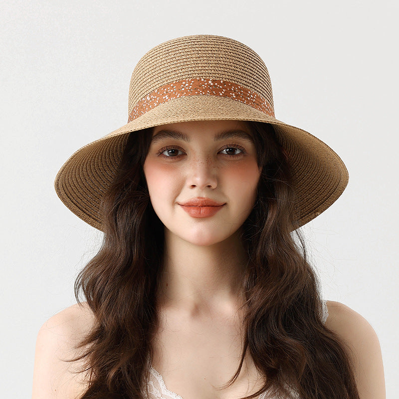 Summer Beach Sun Protection Straw Hat with Floral Bowknot