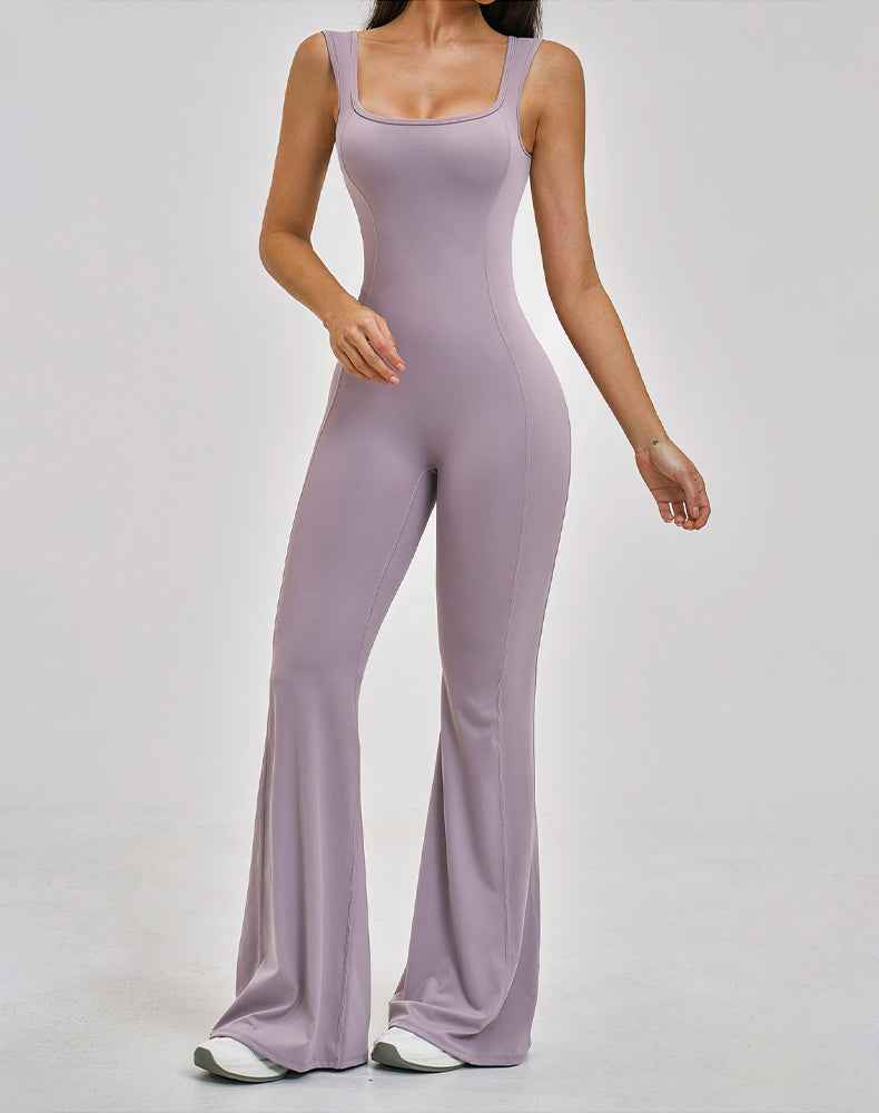Backless Yoga Flare Leg Jumpsuit One Piece Athletic Bodysuit
