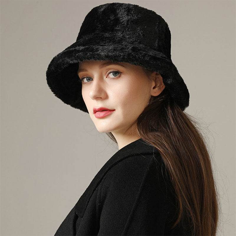 Faux Fur Winter Bucket Hat Fuzzy Warm Fisherman Cap