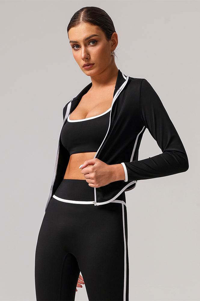 Full Zip Athletic Jacket Contrast Color Running Coat