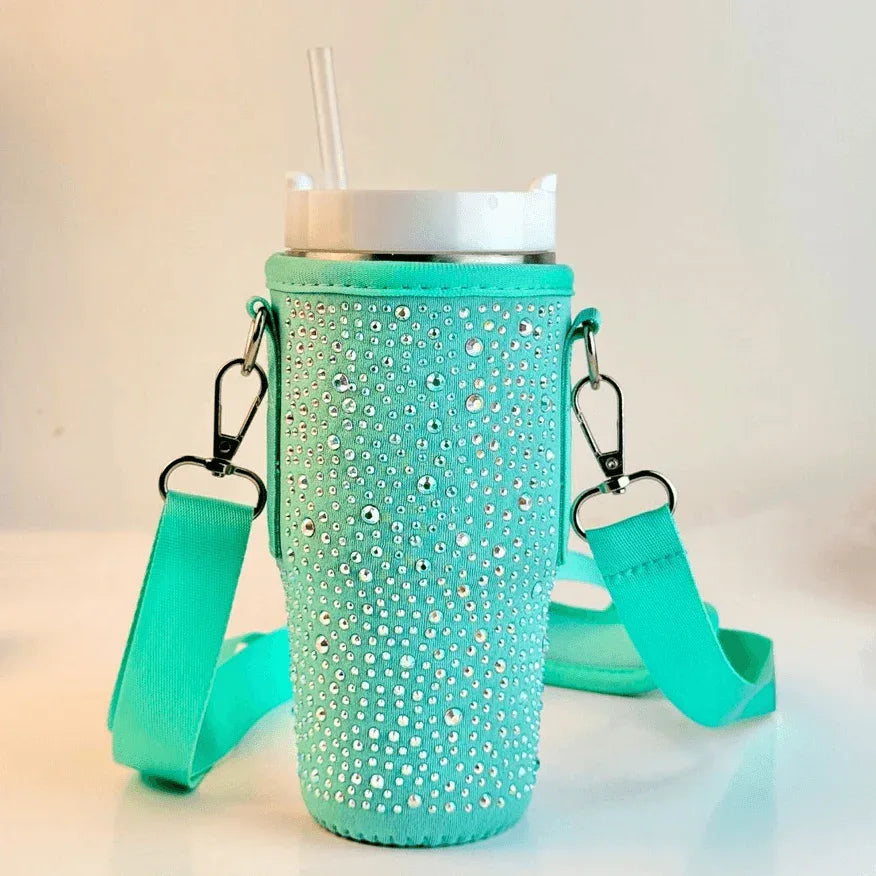 Bling Water Bottle Carrier Bag For 16oz Bottle Sleeve - Green