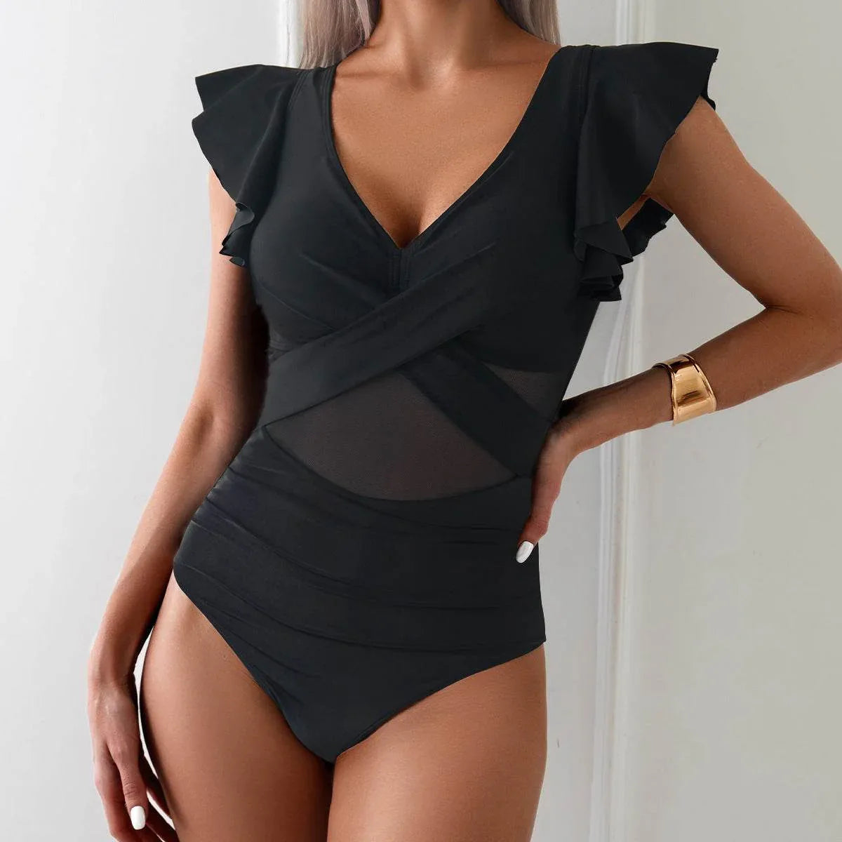 Ruffle Cutout One Piece Swimsuit -