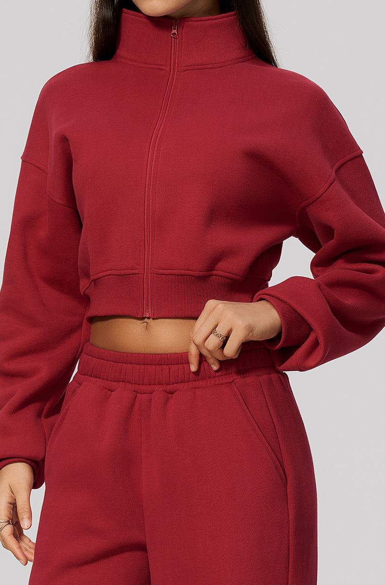 Crop Collar Zip Up Athletic Jacket
