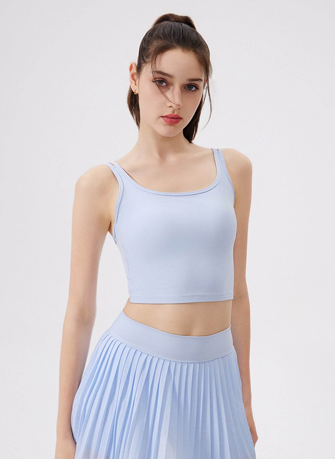 Double Strap Back Butterfly Lace Up Tank Tops with Chest Pad