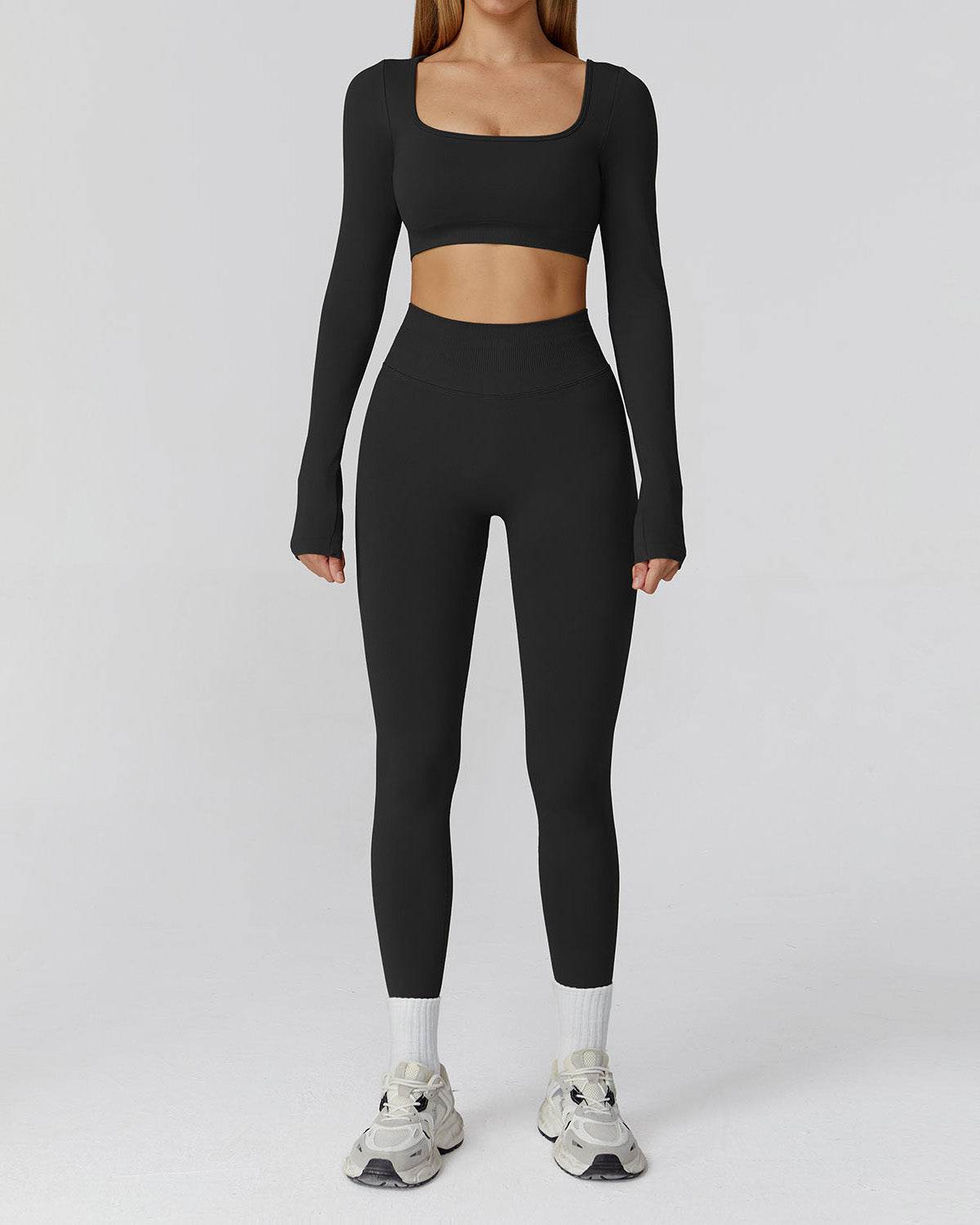 Athletic Wear with Long Sleeve Crop Top and Legging