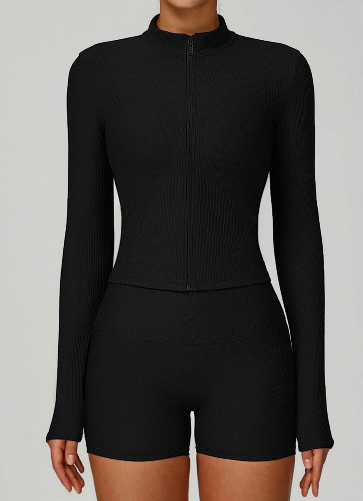Ribbed Activewear Set with Running Jacket and Short