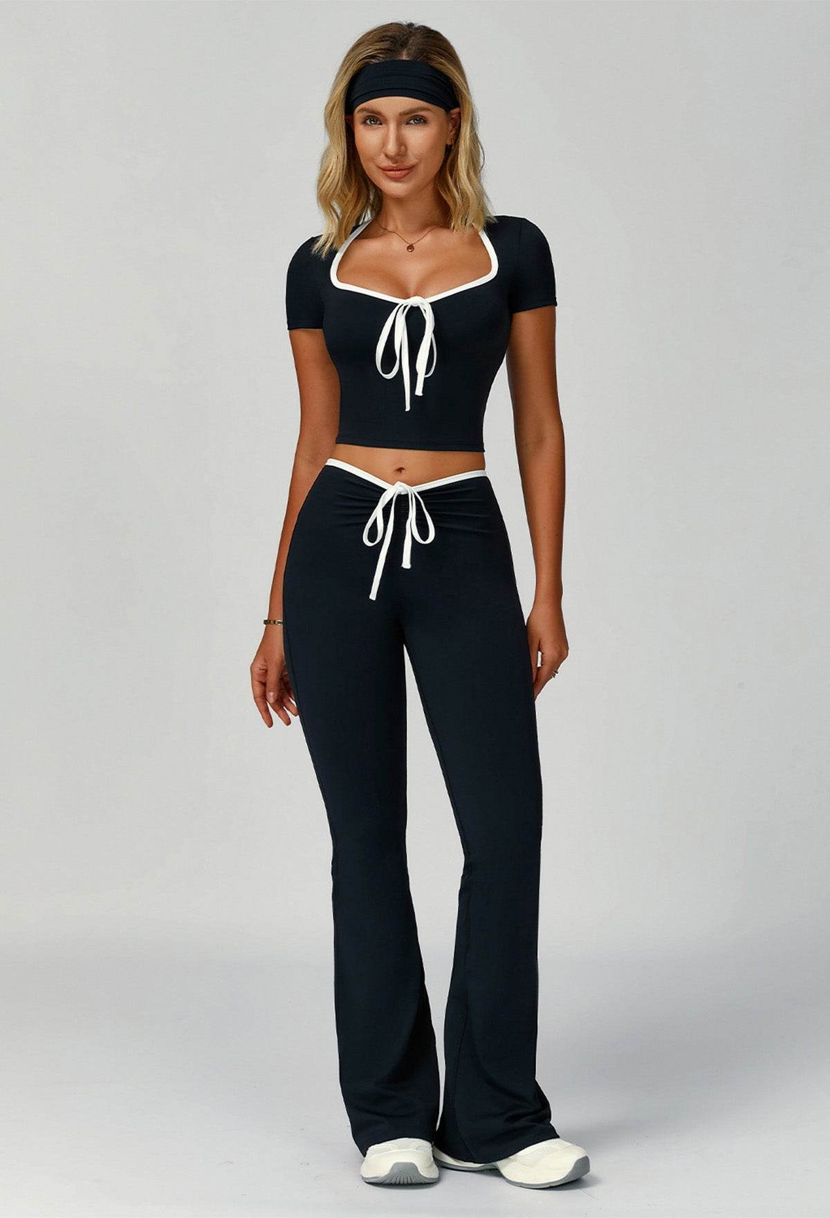 3 Pieces Activewear Set with Headband, Crop Top and Pant