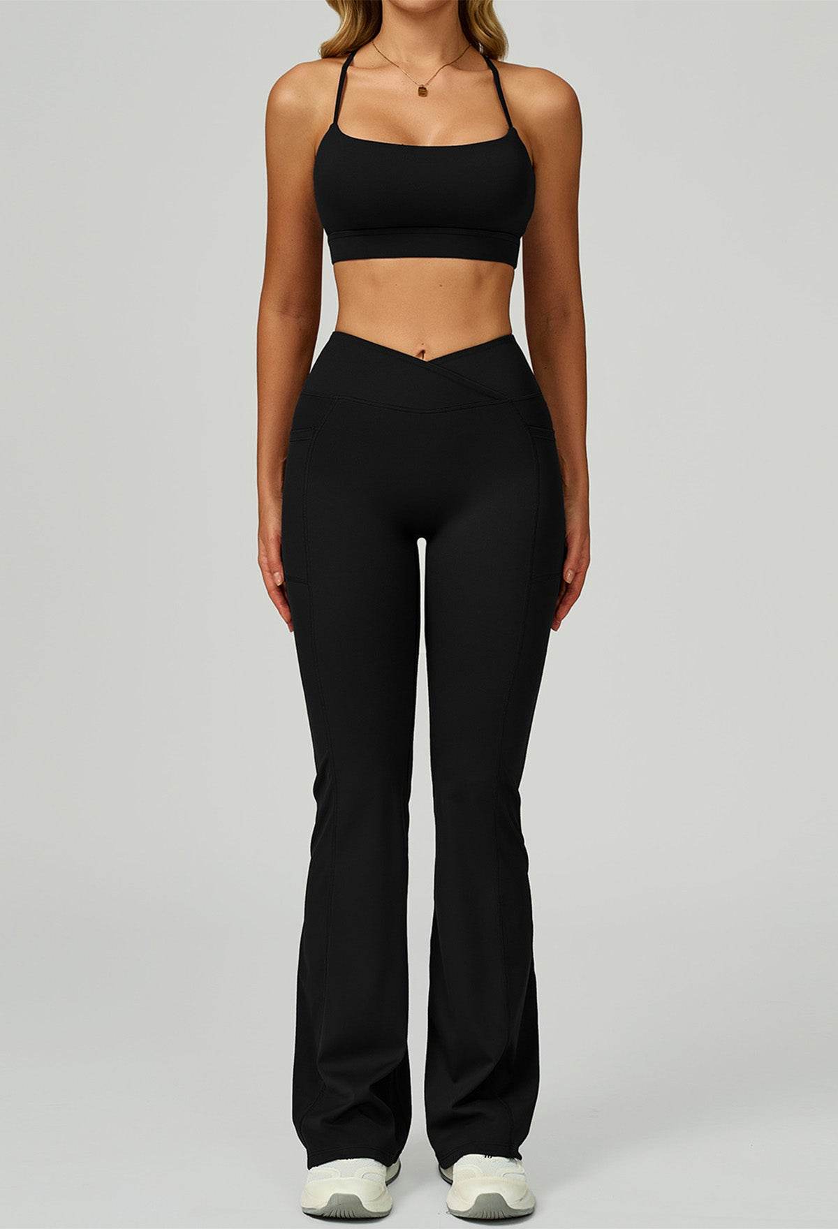 Activewear Set with Cross Back Bra and Flared Pant