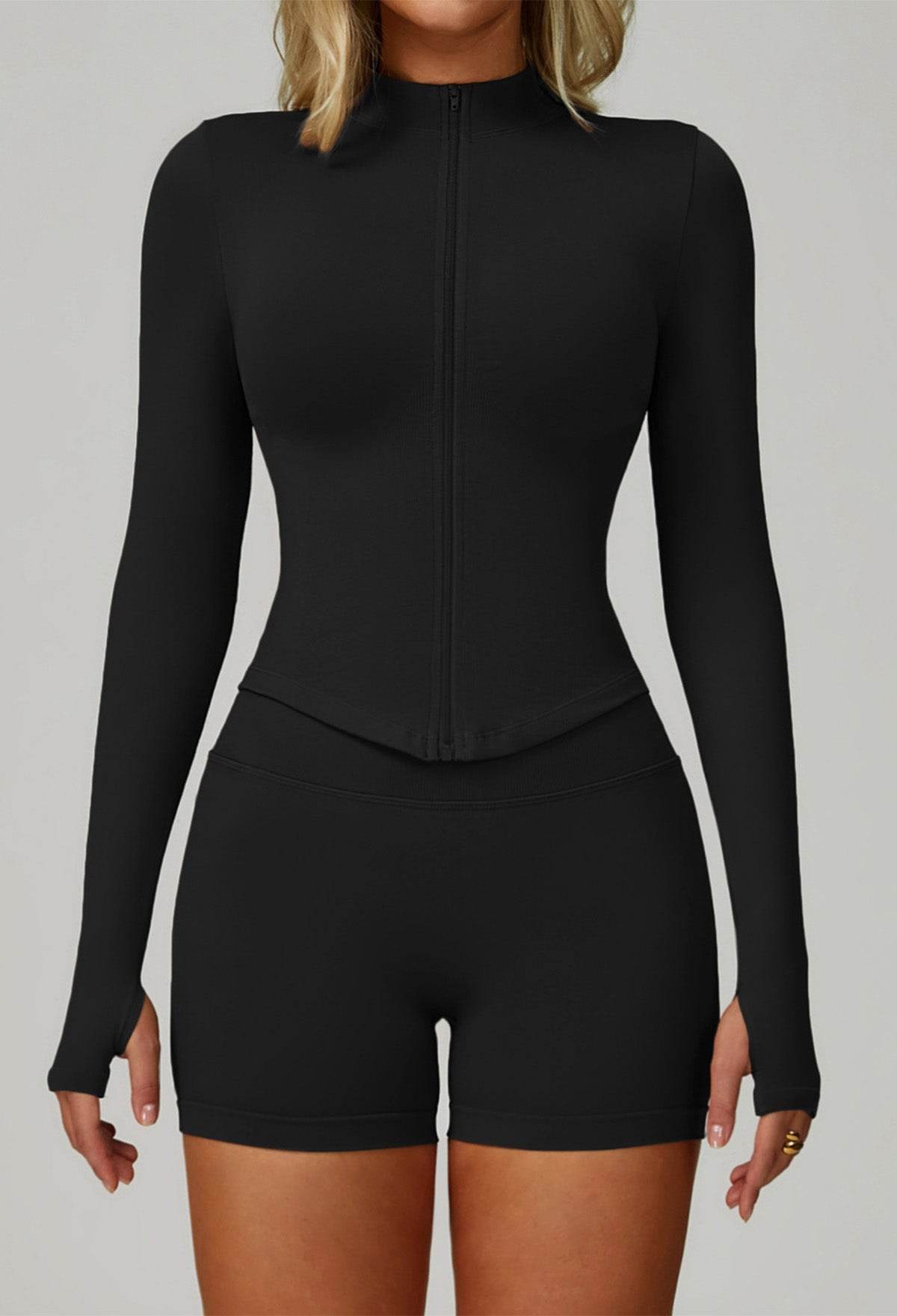 Activewear Set with Full Zip Jacket and Short