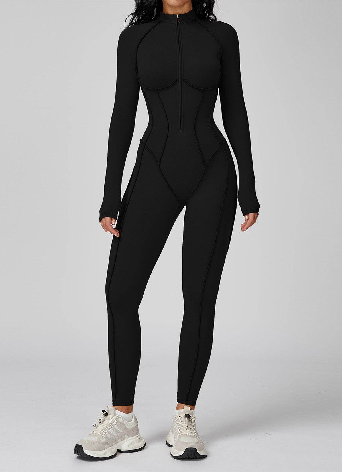 Long Sleeve Zip Front Sport Jumpsuits One Yoga Rompers