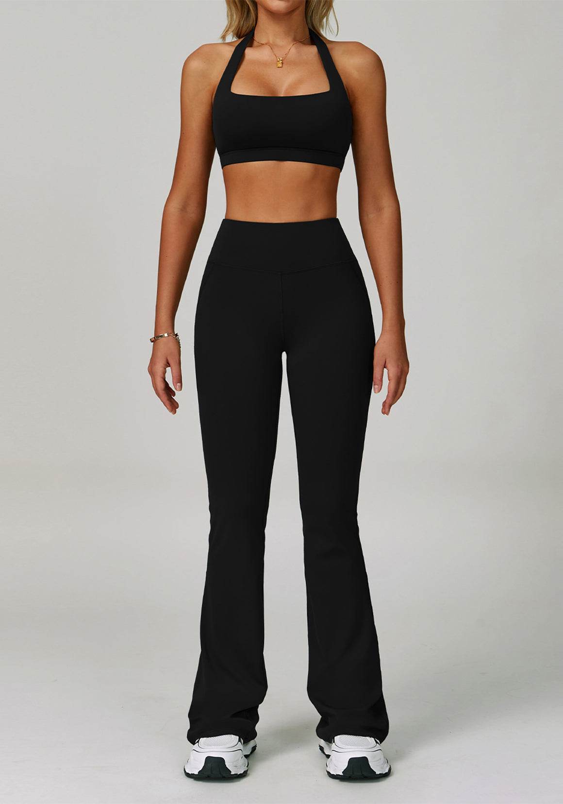 Activewear Set with Halter Sports Bra and Flared Pant