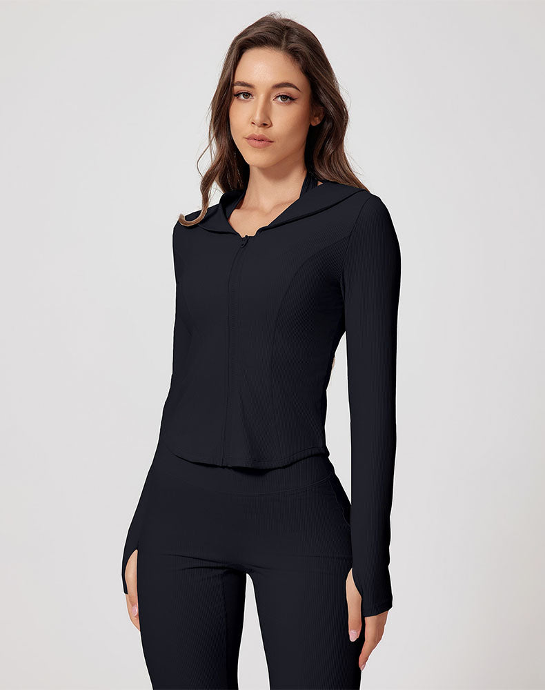 Navy Collar Workout Jacket Zipper Long Sleeve Yoga Coat