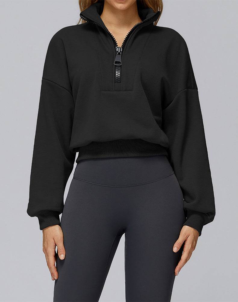 Half Zip Crop Hoodies Long Sleeve Pullover Cropped Top