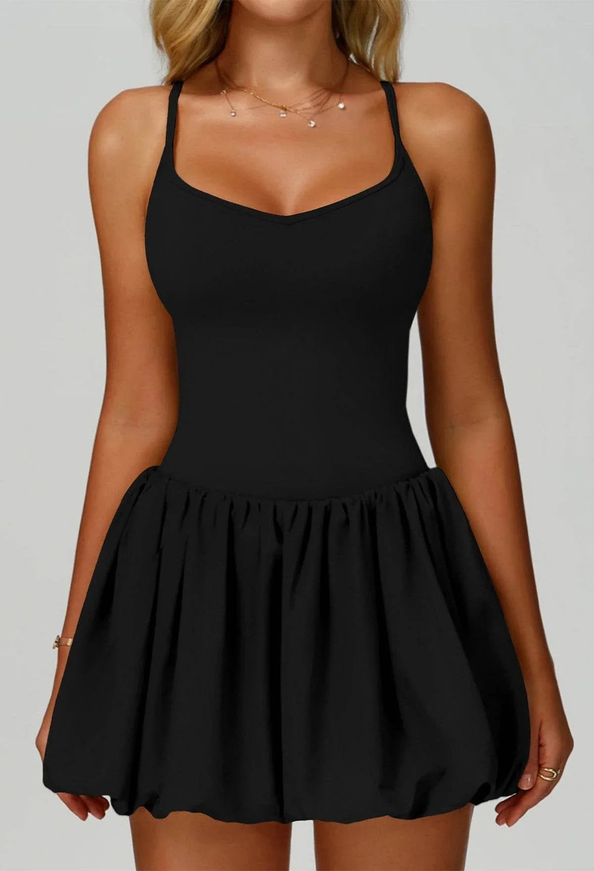 Cross Back Tennis Dresses with Short and Pocket - Black