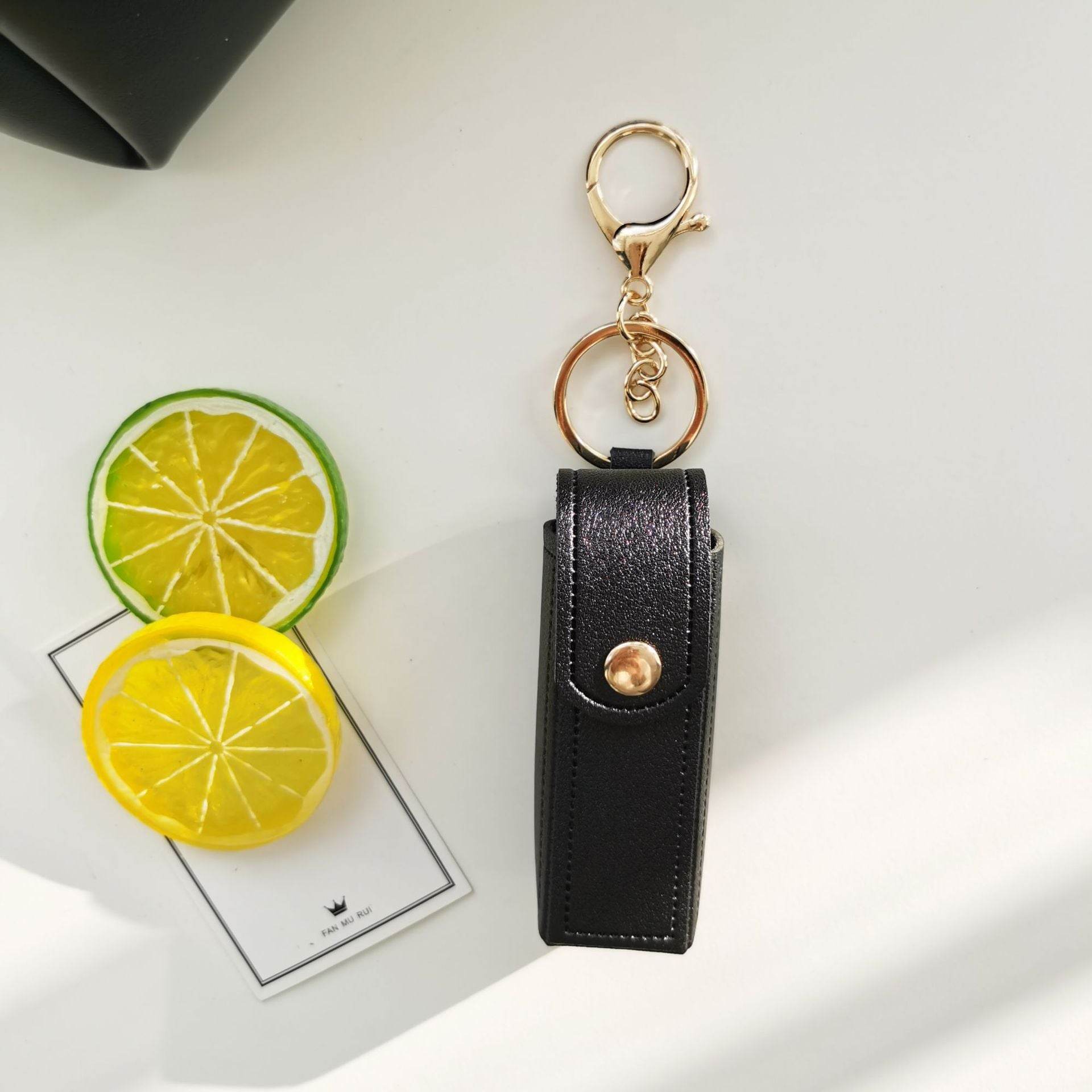 PU Leather Lipstick Holder Keychain with Clip