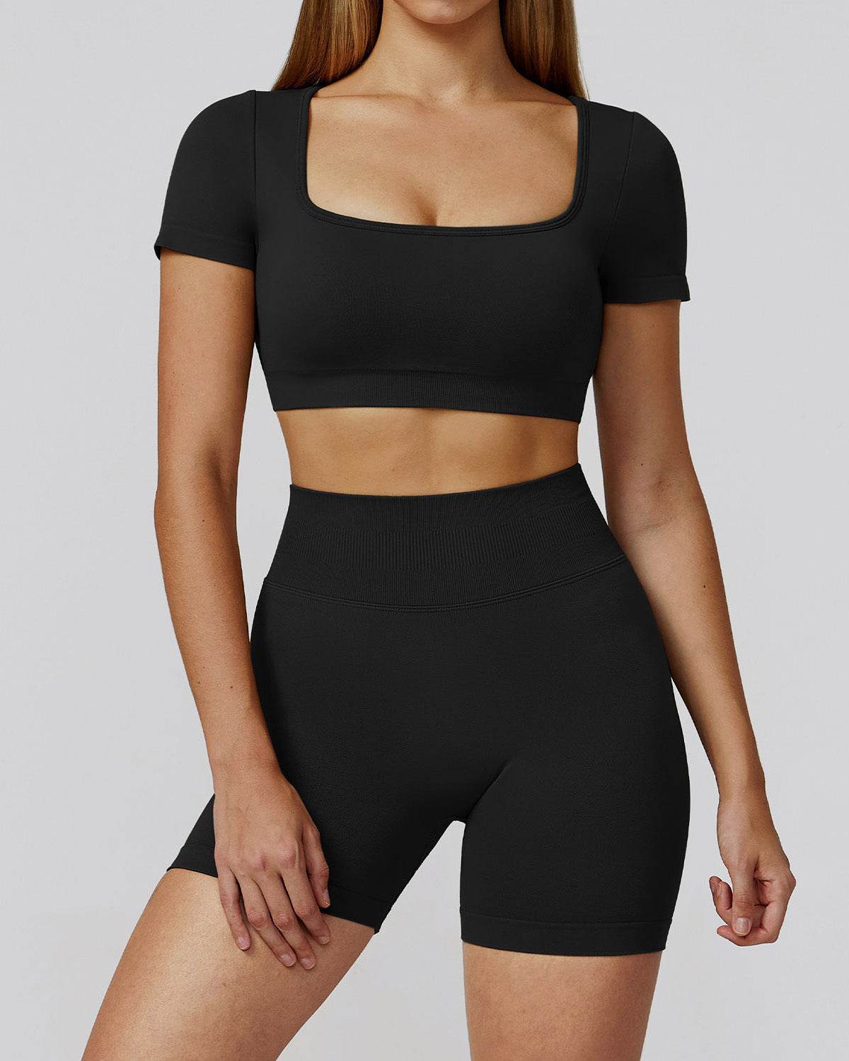 Athletic Wear with Short Sleeve Crop Top and Short
