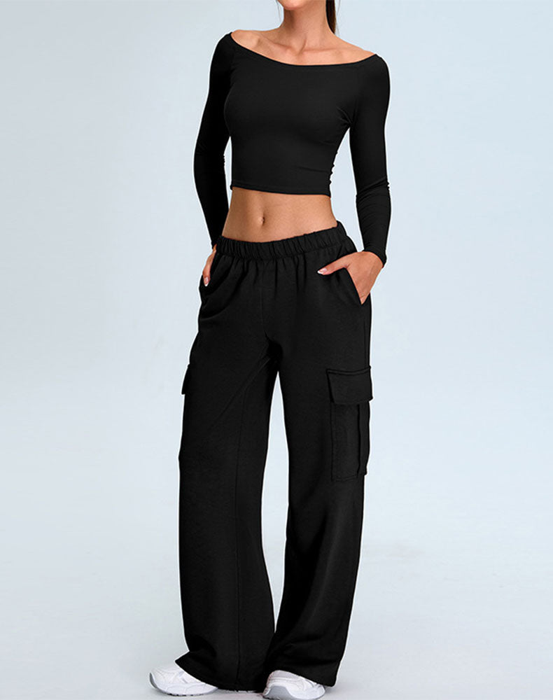 Activewear Set with Off-Shoulder Top and Sweatpant