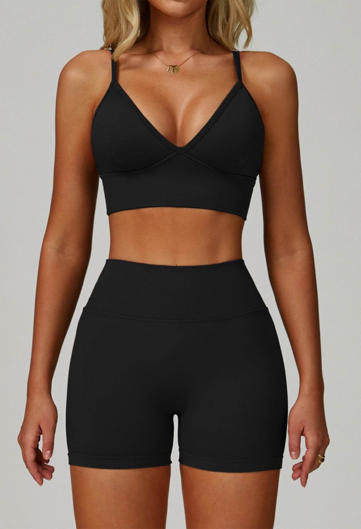 Activewear Set with V Neck Sports Bra and Short