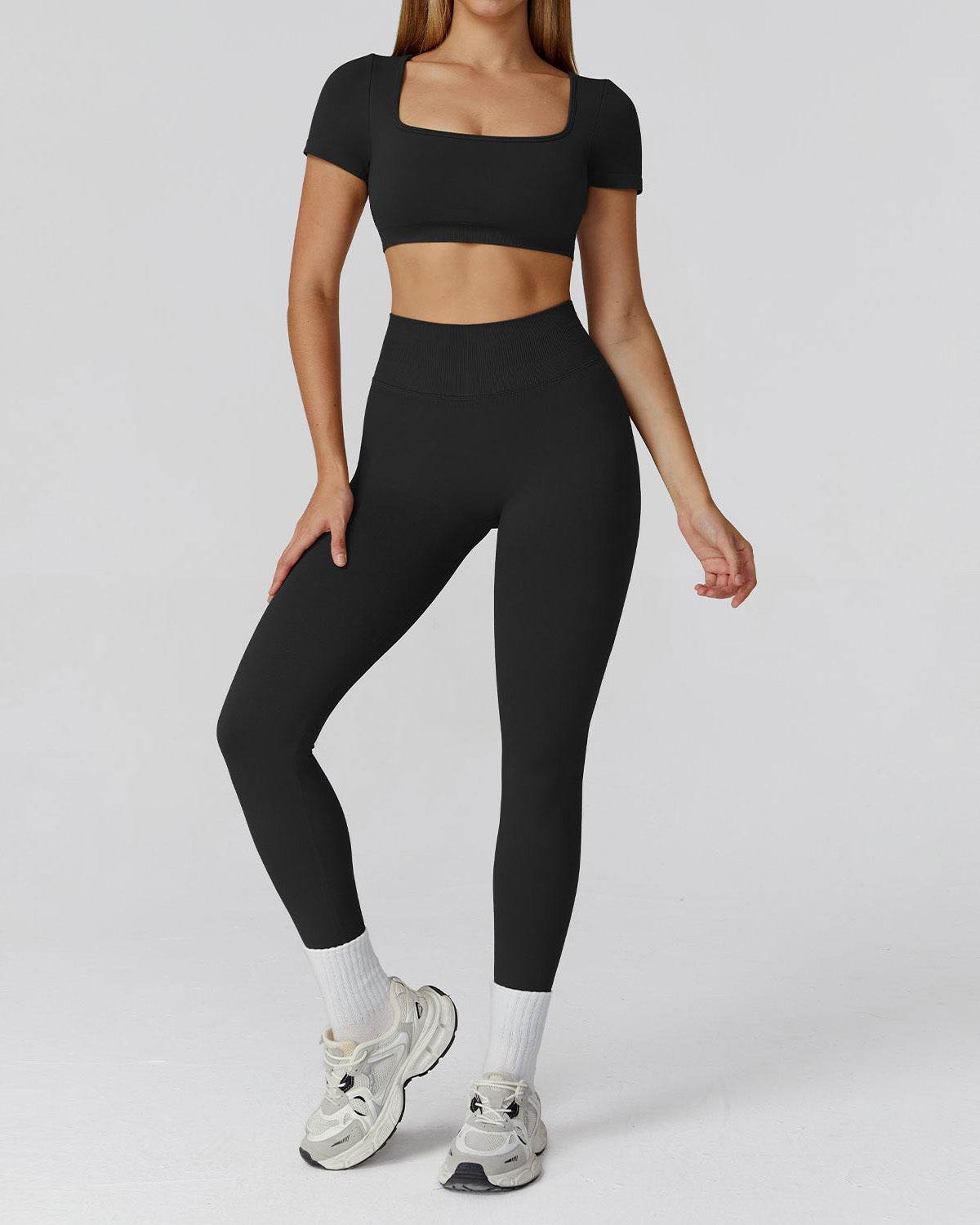 Athletic Wear with Short Sleeve Crop Top and Legging