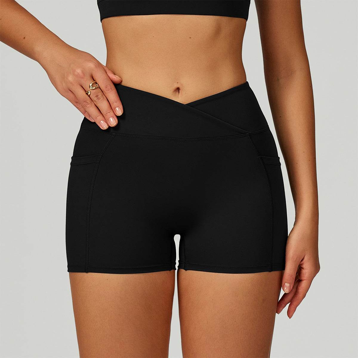 Cross Waist Yoga Shorts with Pockets