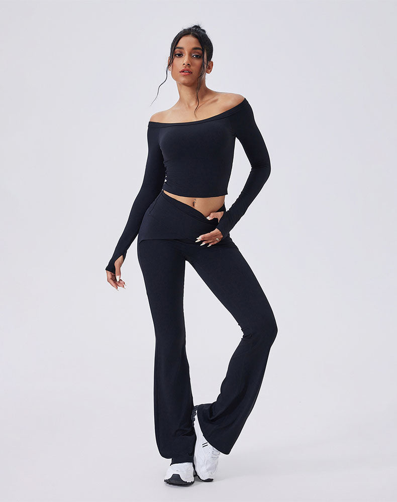 Activewear Set with Off-Shoulder Top and Flare Pant