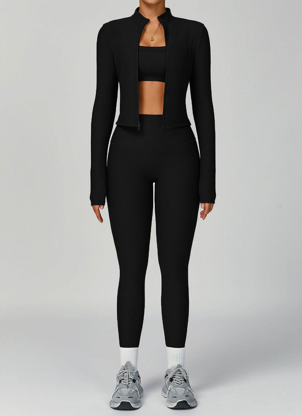 3 Pieces Ribbed Activewear Set with Bra, Jacket and Legging