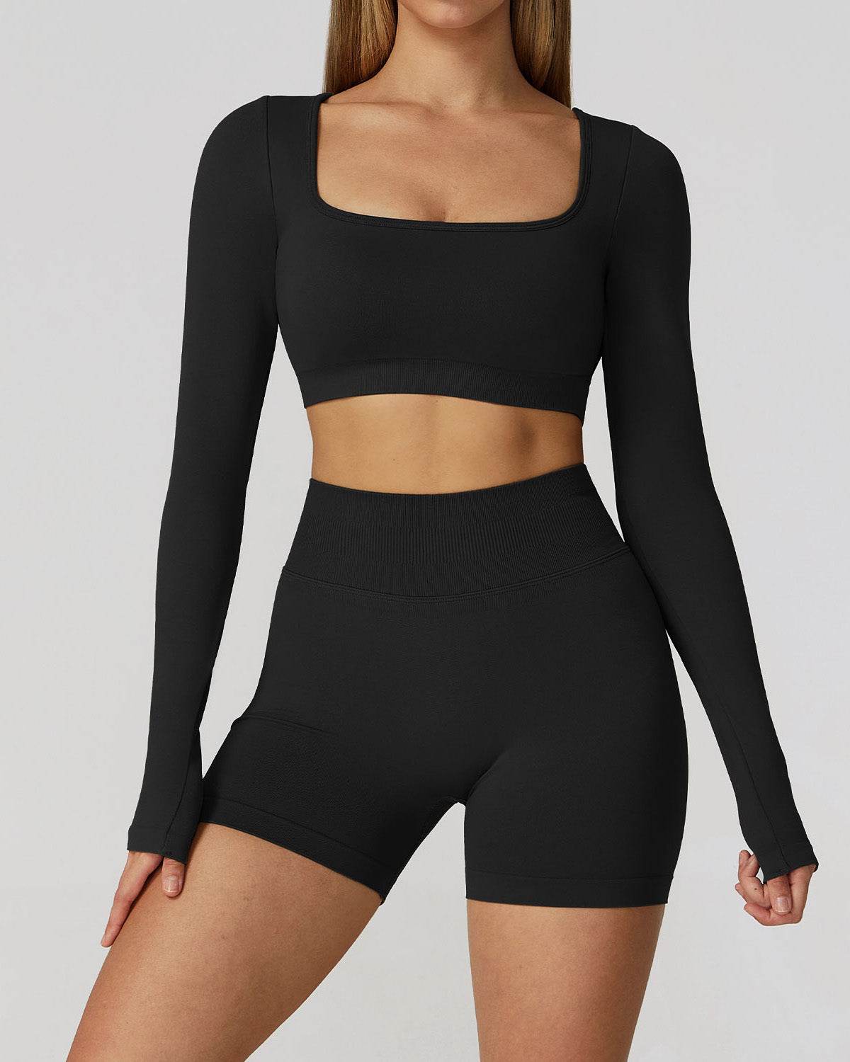Athletic Wear with Long Sleeve Crop Top and Short