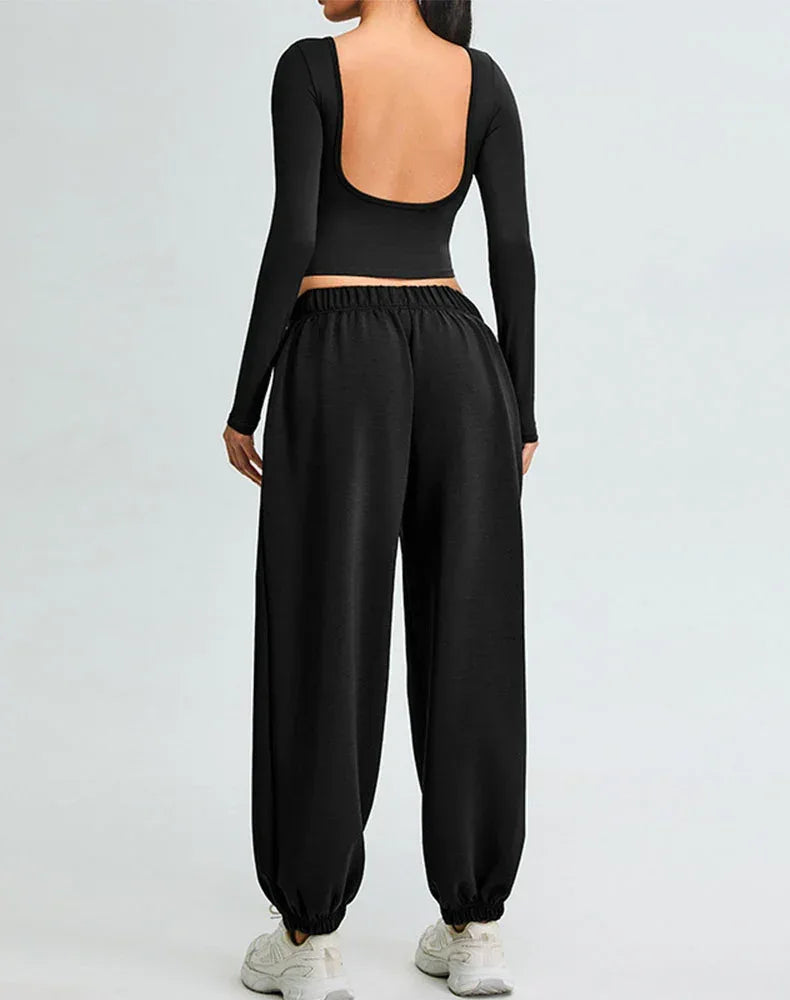 Activewear Set with U-Shaped Back Top and Sweatpant -