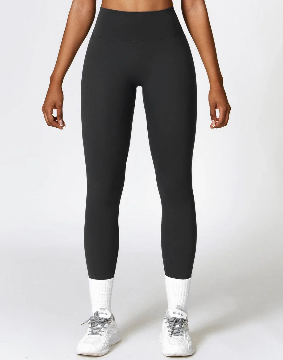 No Front Seam High Waist Sports Leggings - Black