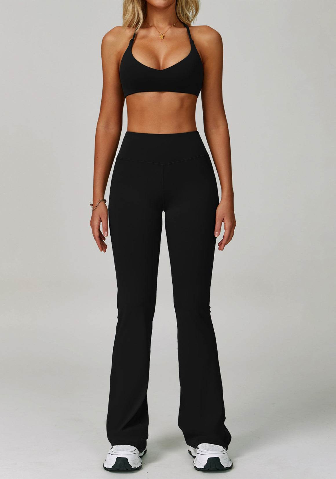 Activewear Set with Cross Back Sports Bra and Flared Pant