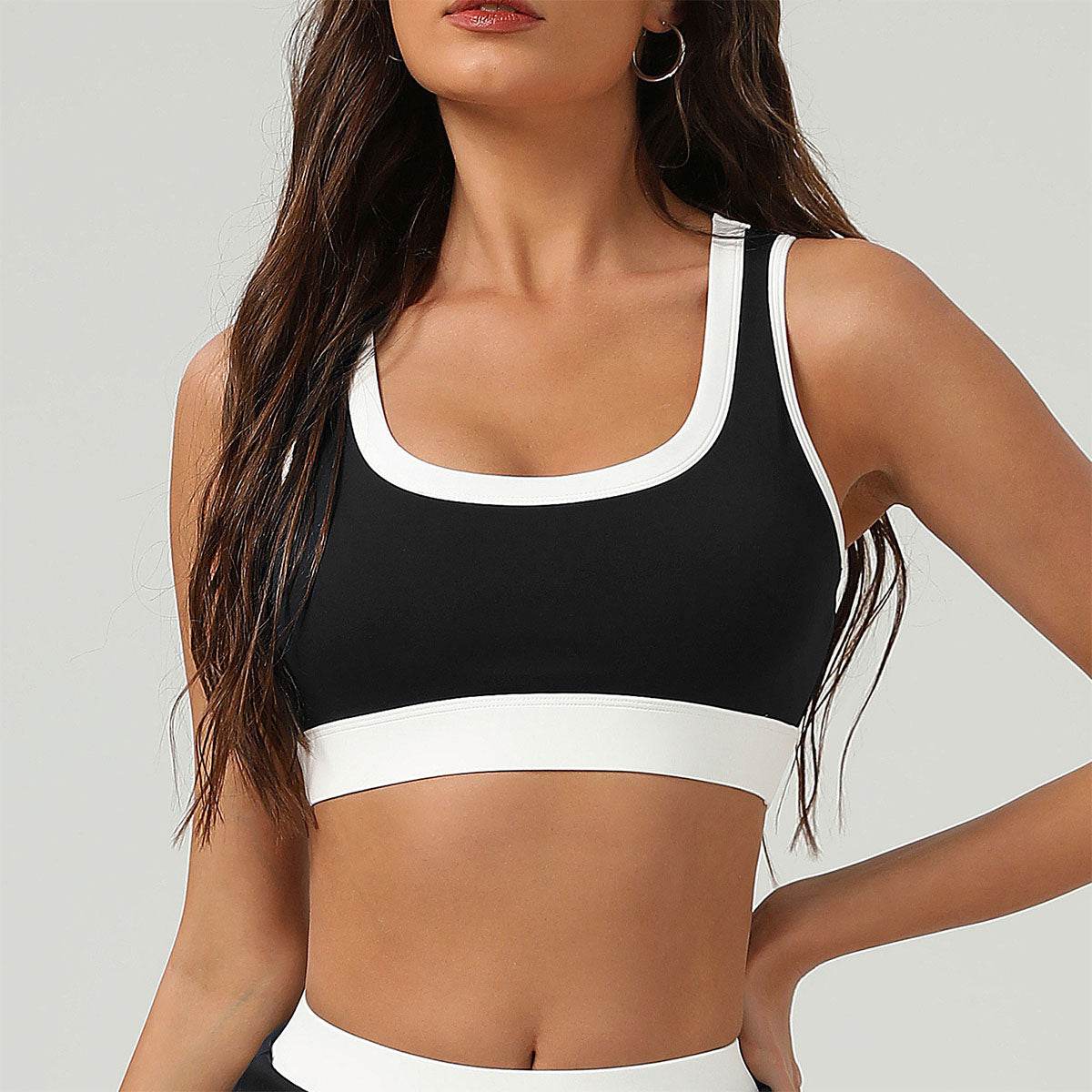 Color Block U Neck Sports Bra Cami Crop Top -