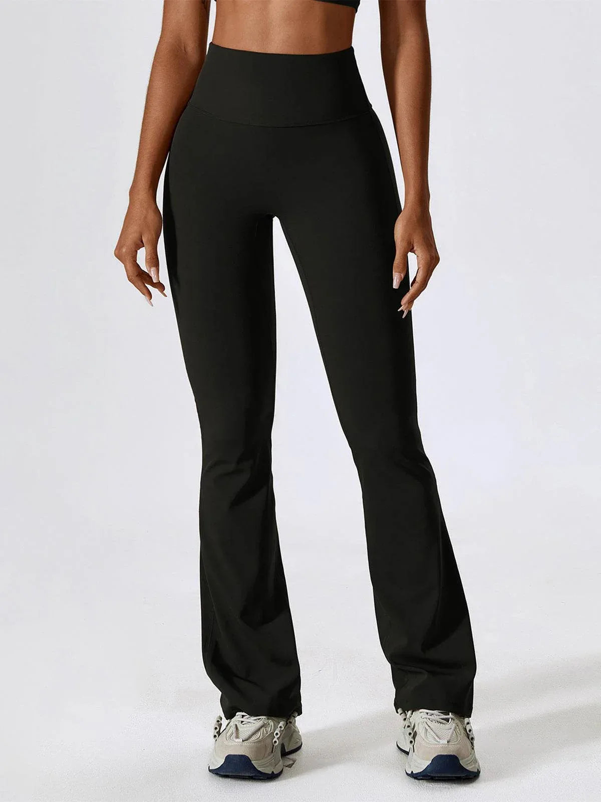 No Front Seam High Waisted Flare Bootcut Yoga Pants - Black