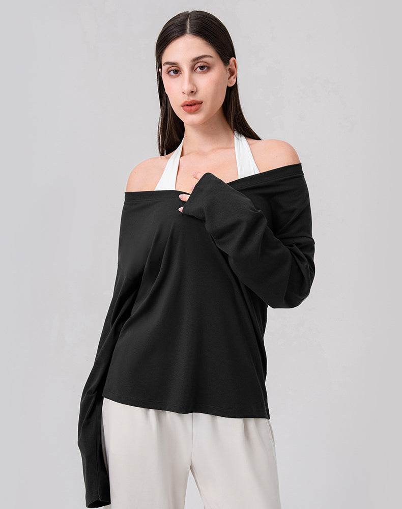 Loose V Neck Loose Long Sleeves T-Shirts Casual Yoga Tops