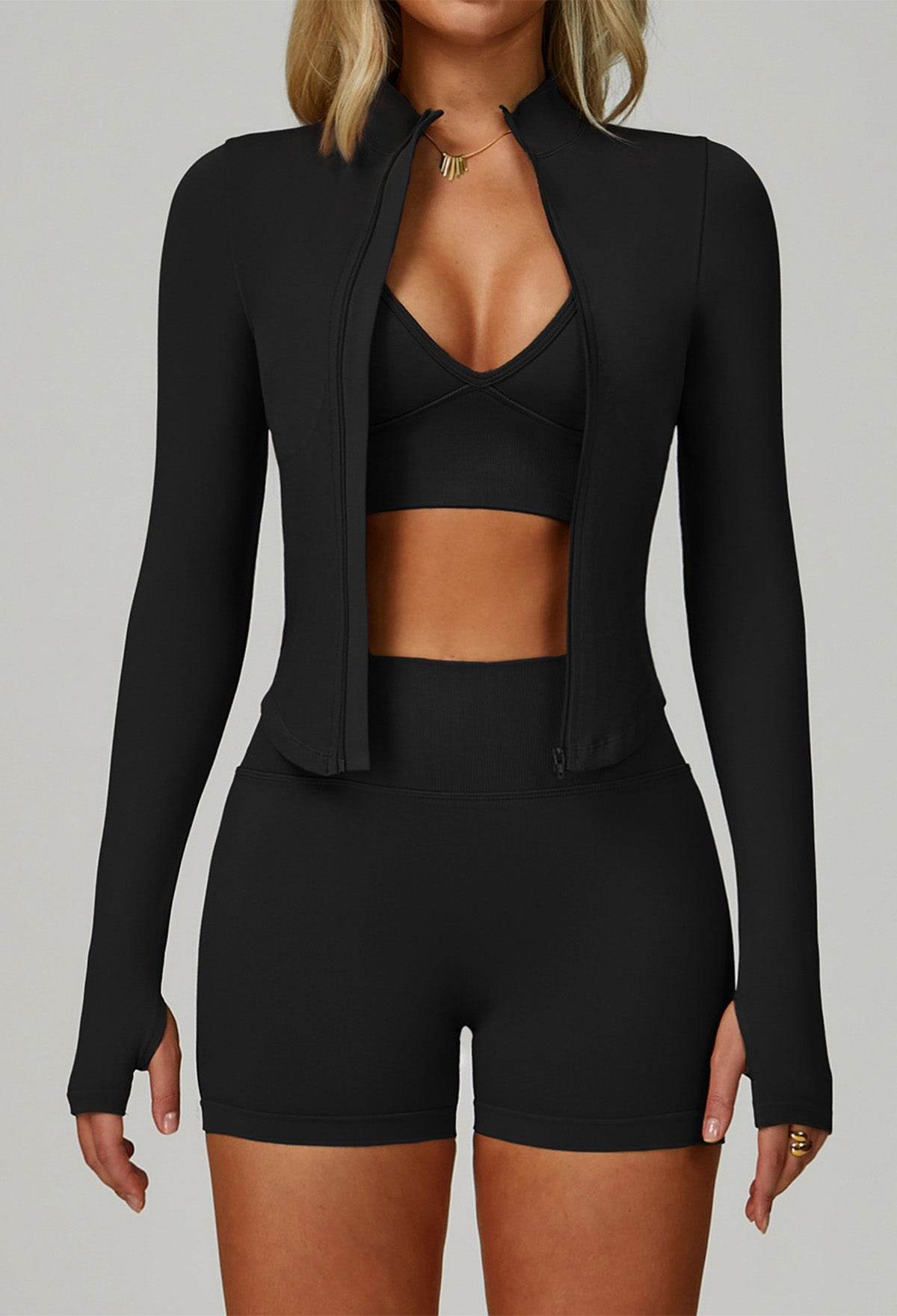 3 Pieces Activewear Set with Bra, Jacket and Short
