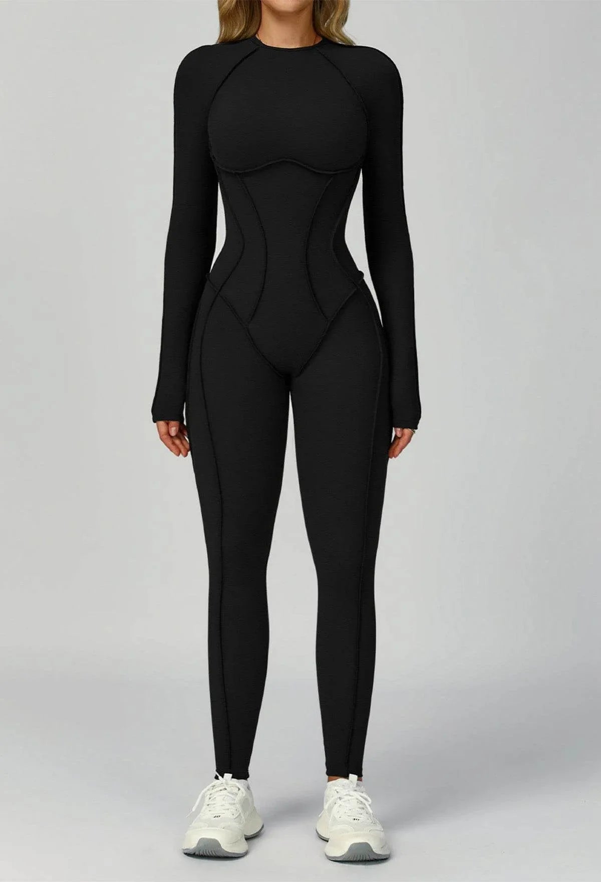 Long Sleeve Backless Yoga One Piece Jumpsuits - Black
