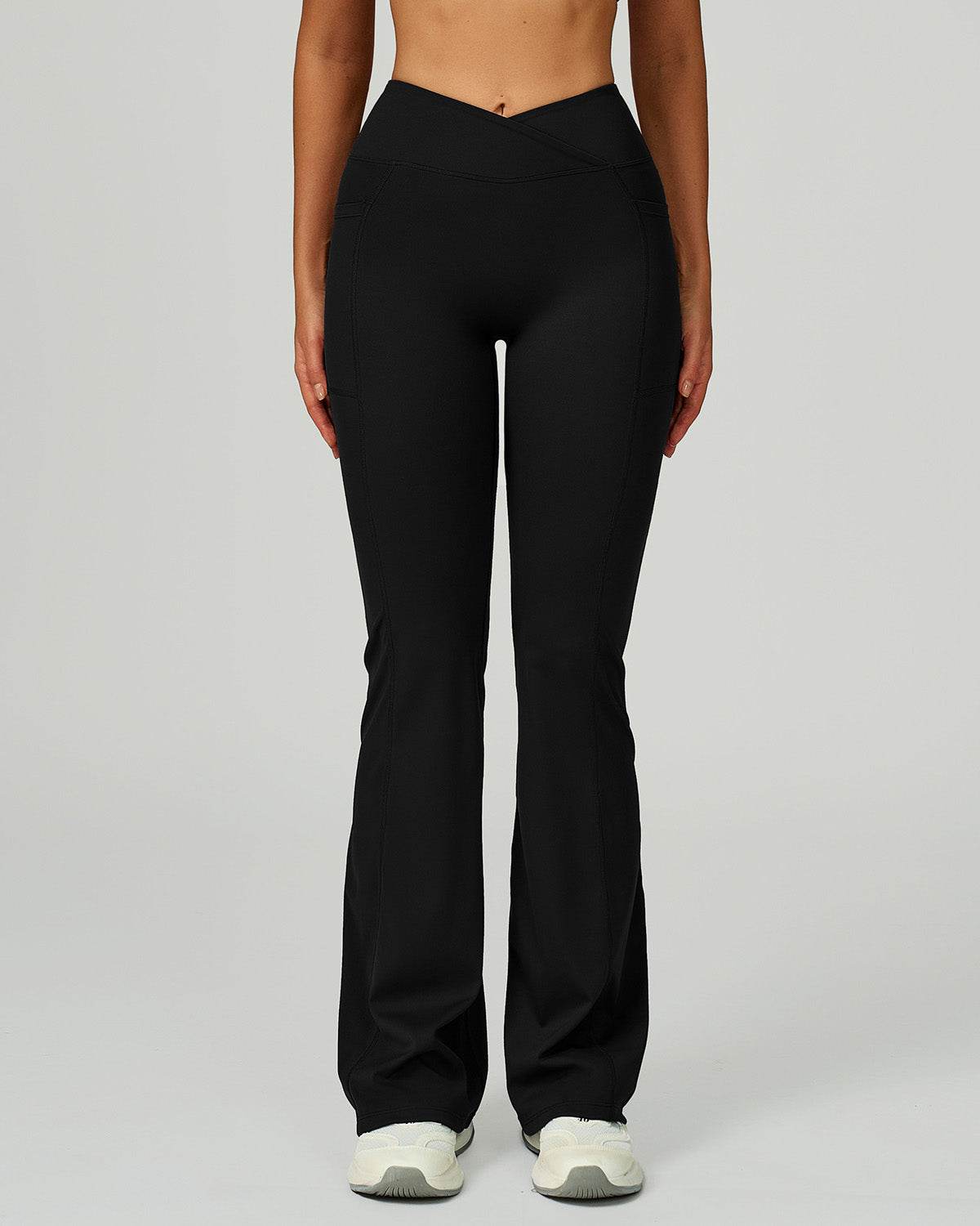 Cross Waist Yoga Flared Pants with Pockets
