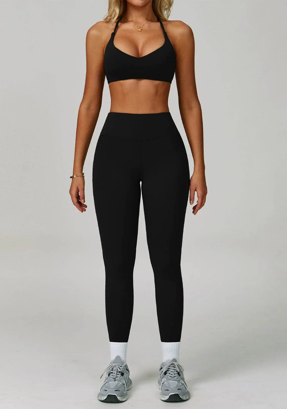 Activewear Set with Cross Back Sports Bra and Legging - Black