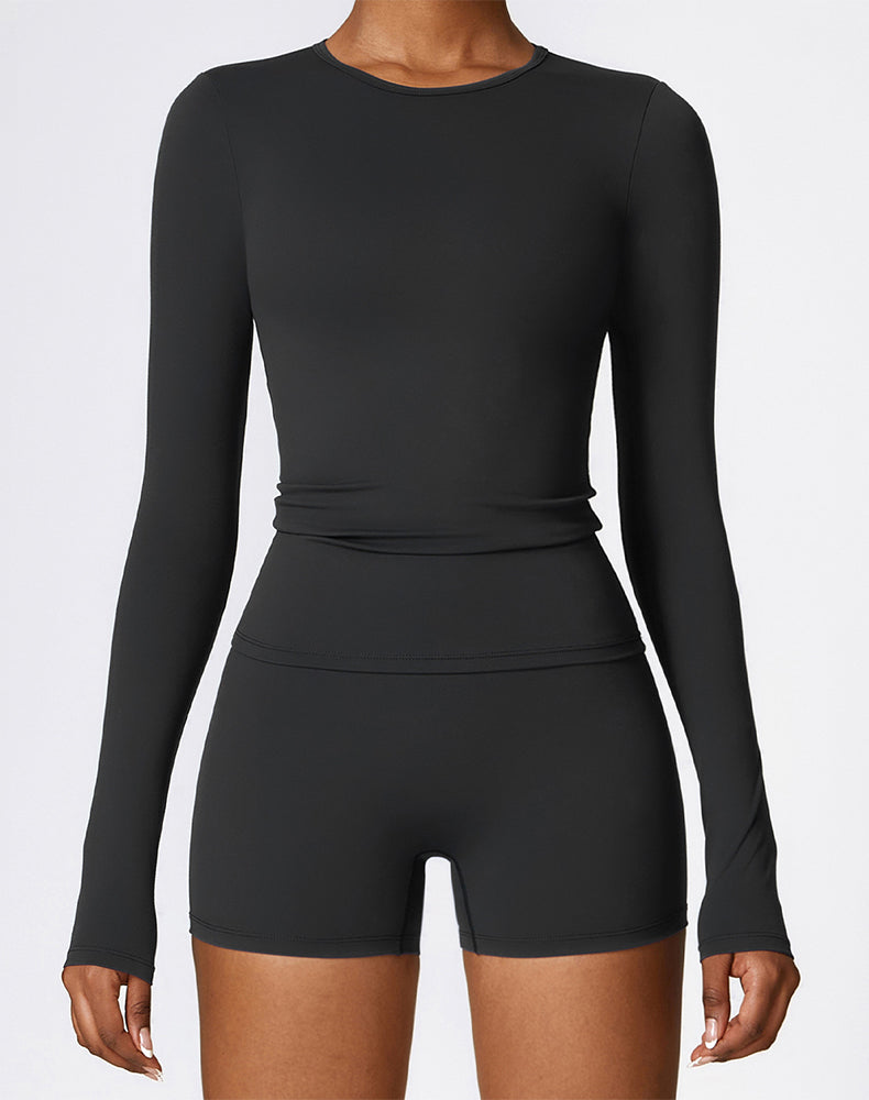 Crewneck Long Sleeve Shirt Basic Tees Slim Fit Crop Tops