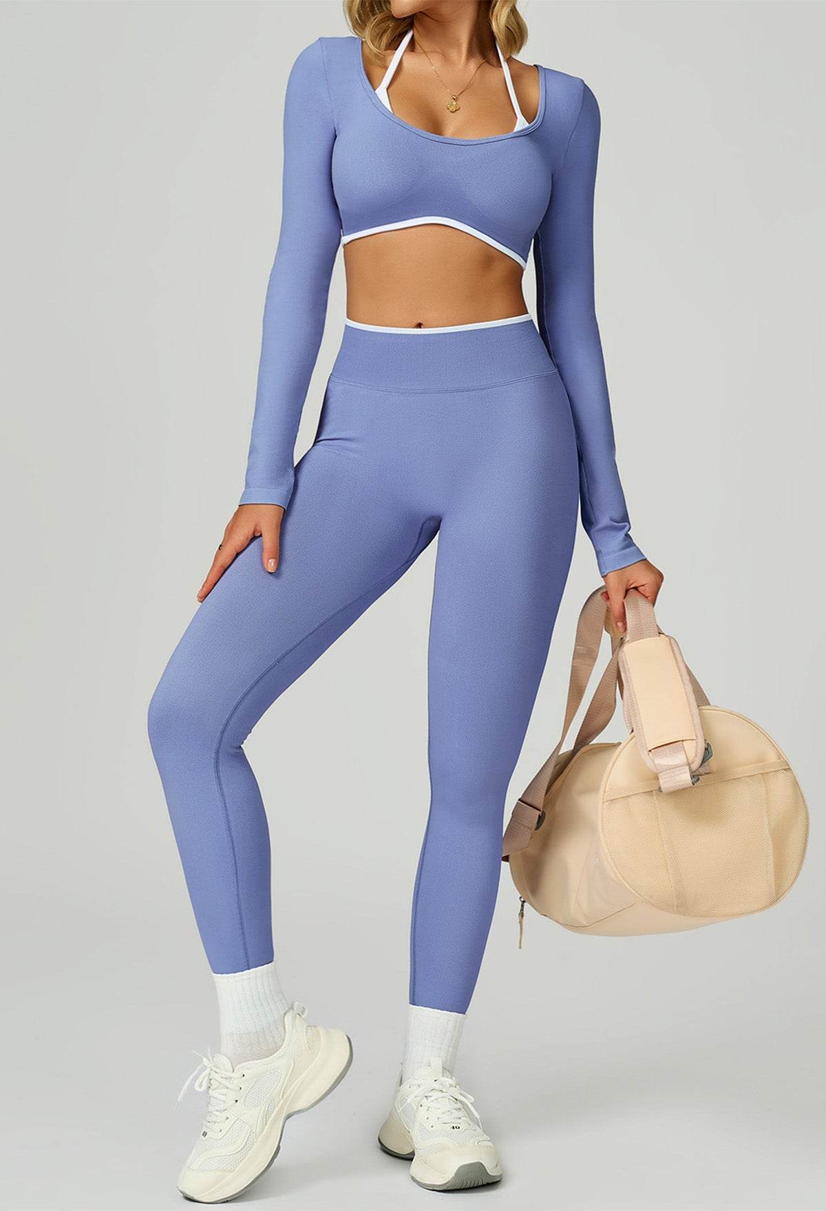 Sport Set with Color Block Long Sleeve T-Shirt and Legging