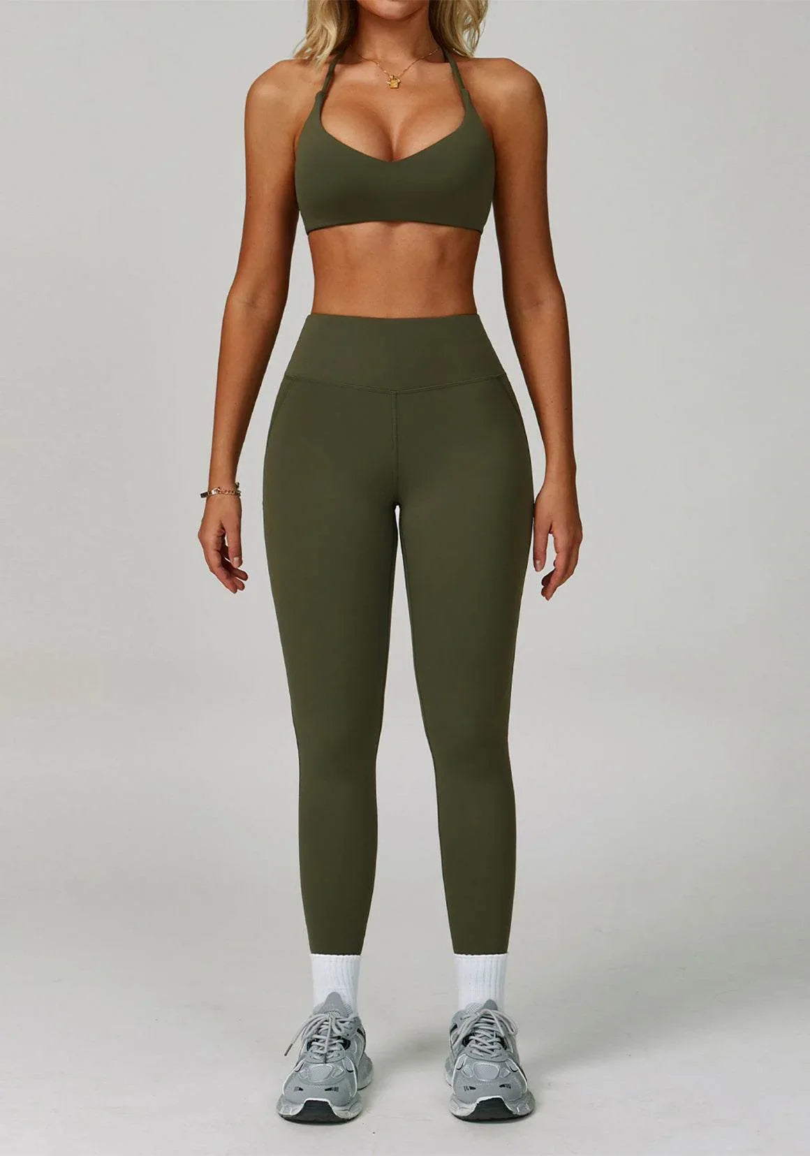 Activewear Set with Cross Back Sports Bra and Legging - Green
