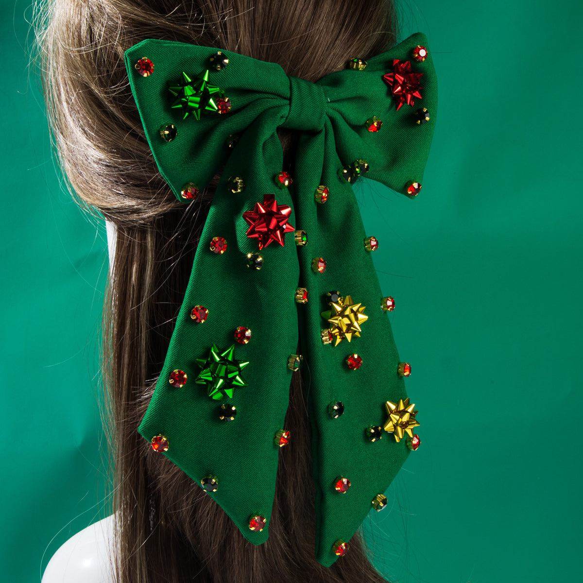 Christmas Crystal Snowflake Bowknot Hair Clip