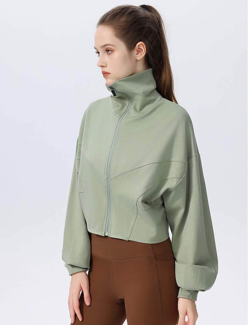 Casual Loose Sports Jacket with High Collar and Zipper
