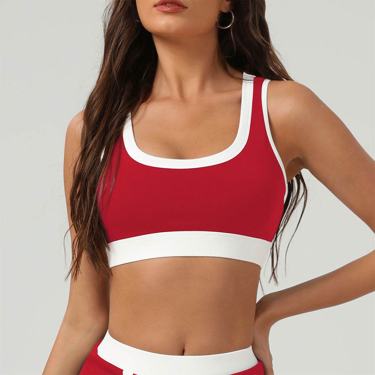 Color Block U Neck Sports Bra Cami Crop Top -