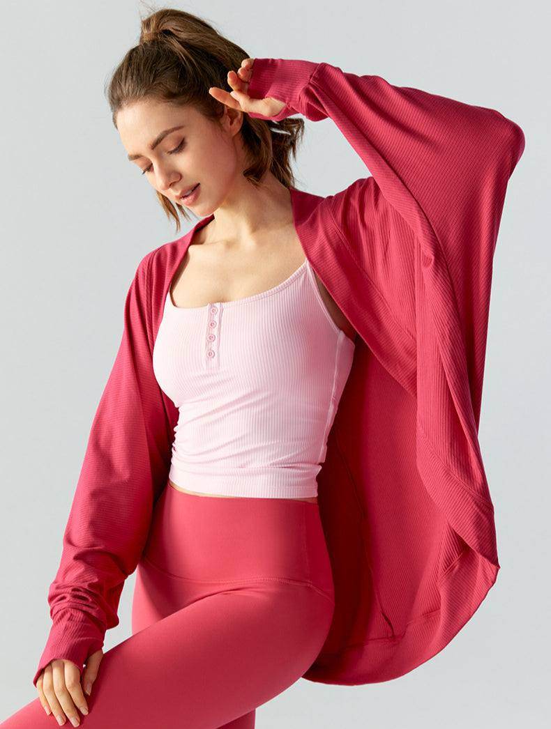 Sport Shawl with Thumb Cuffs Long Sleeve Cardigan Outerwear