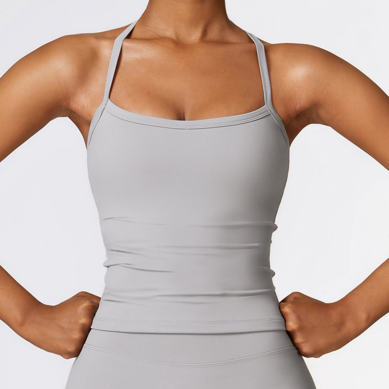 Square Neck Sports Tank Tops Criss Cross Back Longline Cami