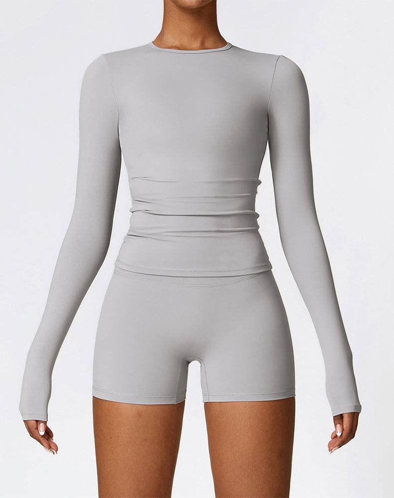 Athletic Wear with Long Sleeve Slim Fit T-Shirt and Short - Gray
