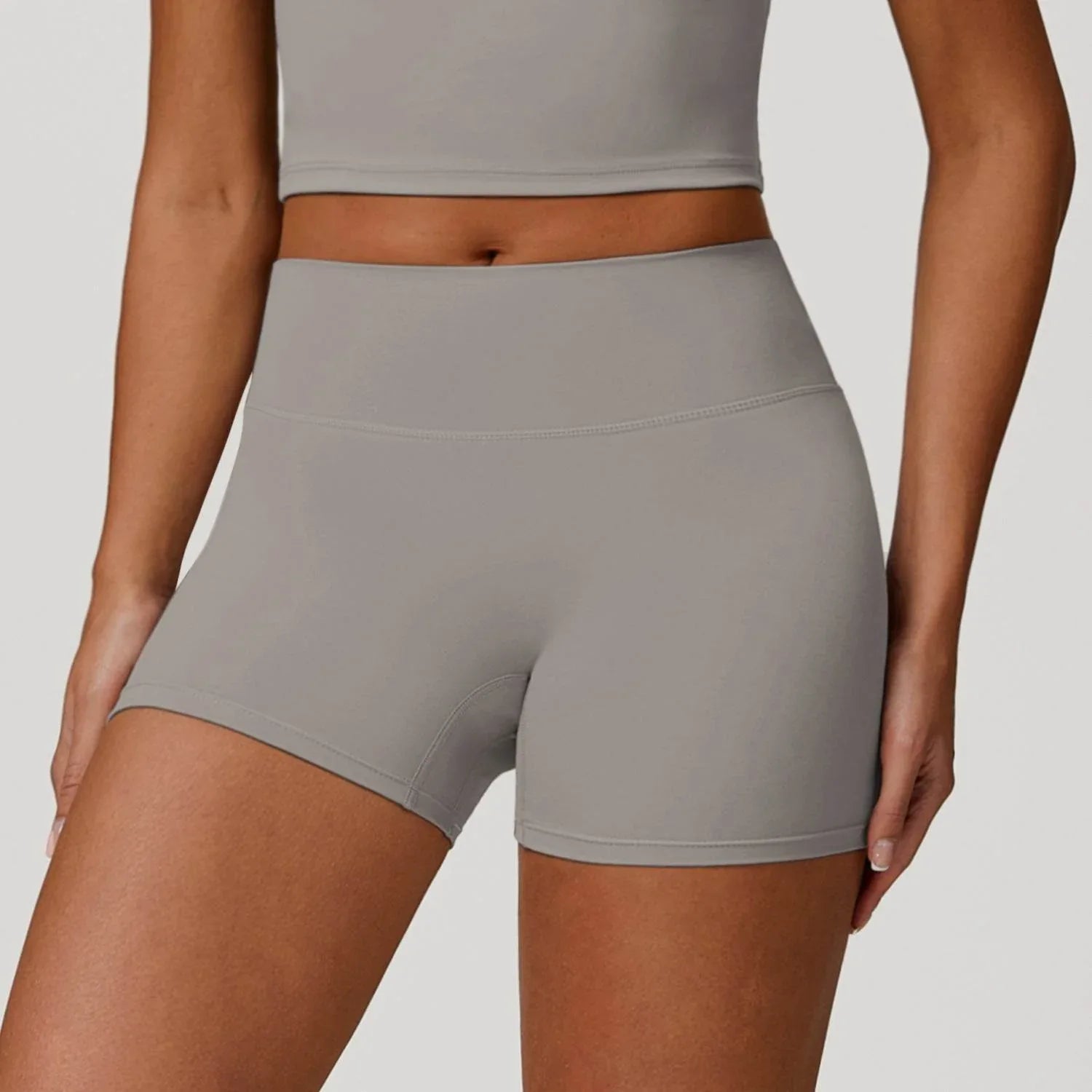 No Front Seam High Waist Biker Shorts - Frost Gray