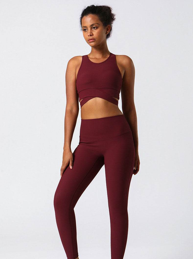 Cross Strap Design Threaded Sports Tank Yoga Bra