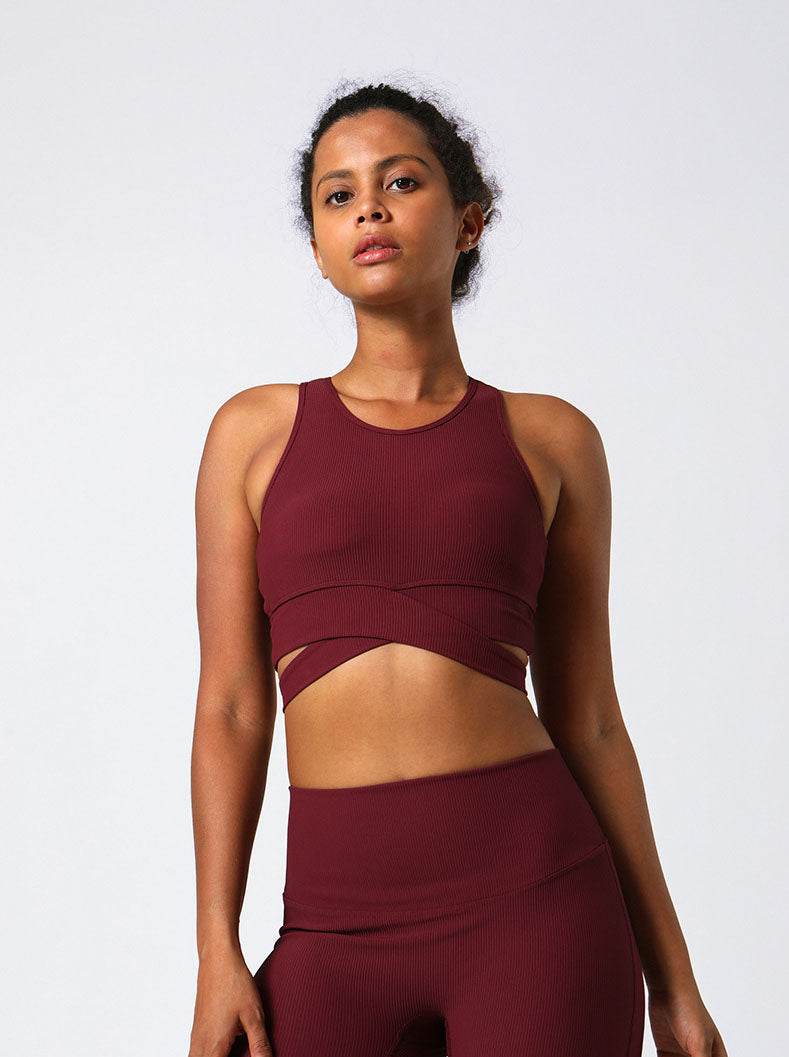 Cross Strap Design Threaded Sports Tank Yoga Bra